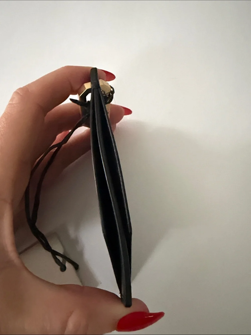 AllSaints Black Leather Card Holder with Gold Key Chain
